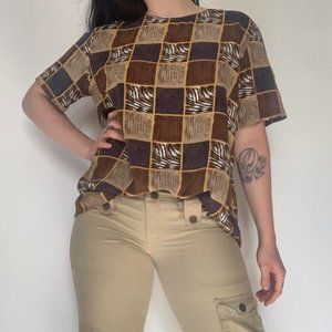 Funky 90s Vintage Retro Animal Print Top With Padded Shoulders